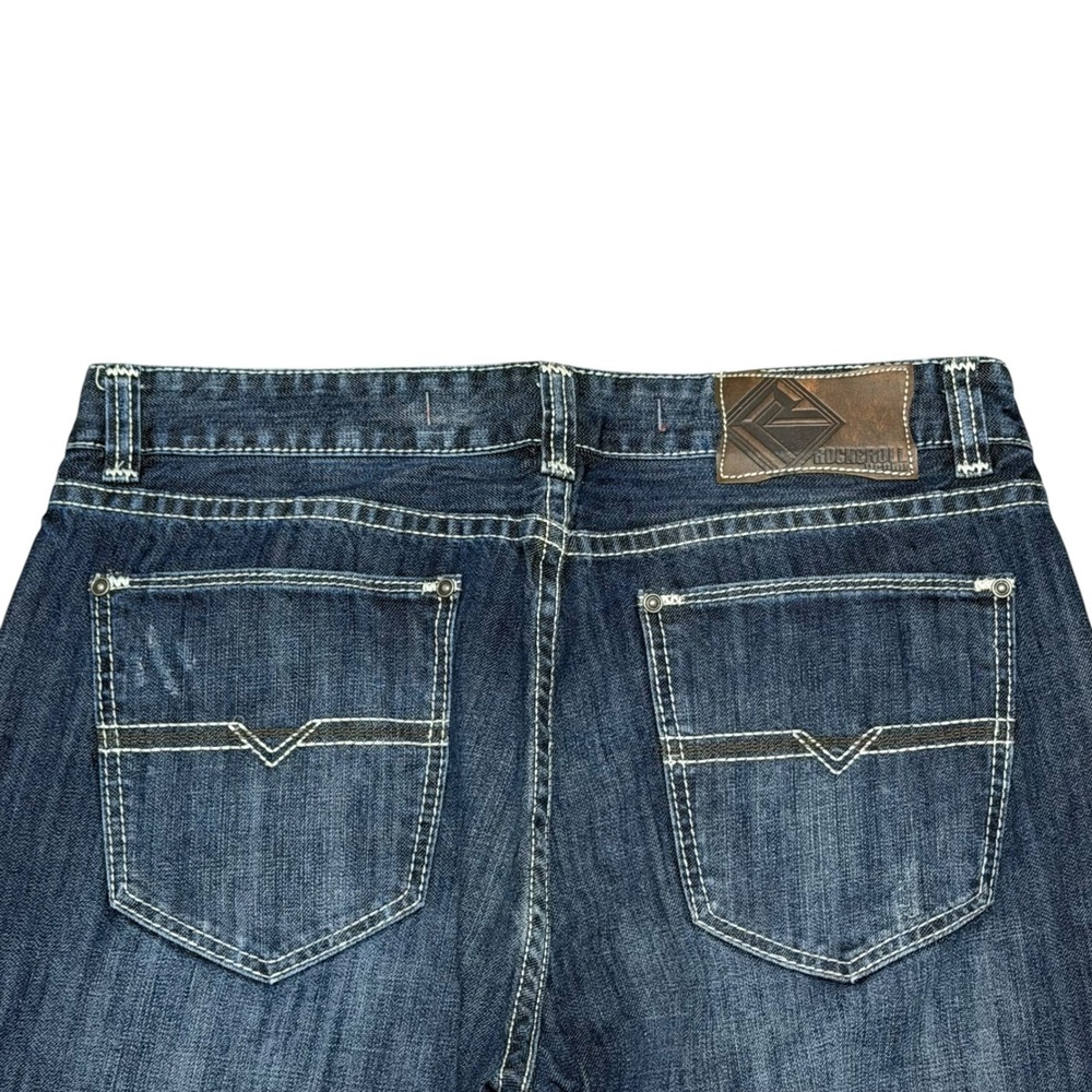 Rock & Roll Cowboy Double Barrel Relaxed Straight Jeans 38x32 Dark Wash M0S-8525 - Picture 9 of 12